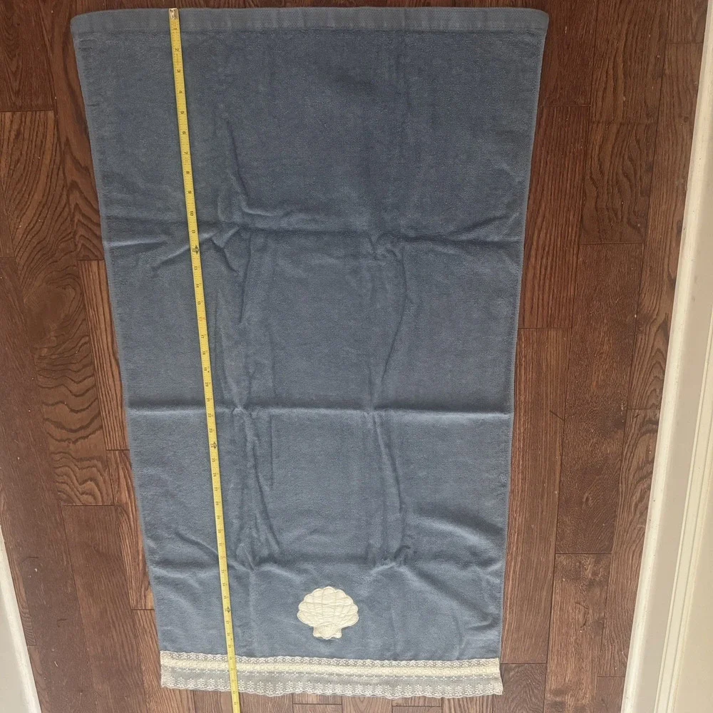 VTG Saturday Knight Bath Towel & Wash Rag Blue Sea Shell Embellished Cotton US